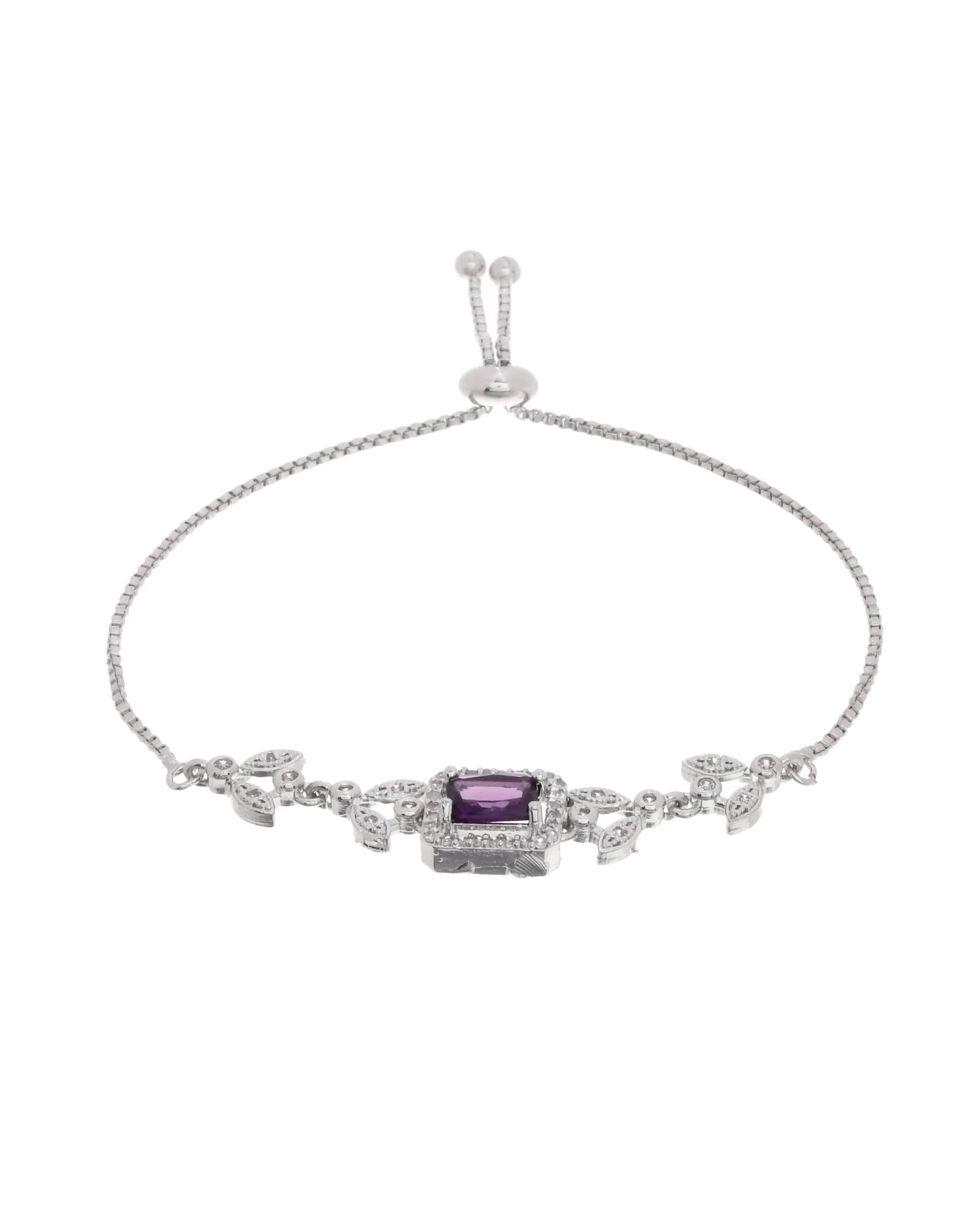 Jewels Nest Silver Plated Emerald Purple Stone Floral Bracelet - Image 4