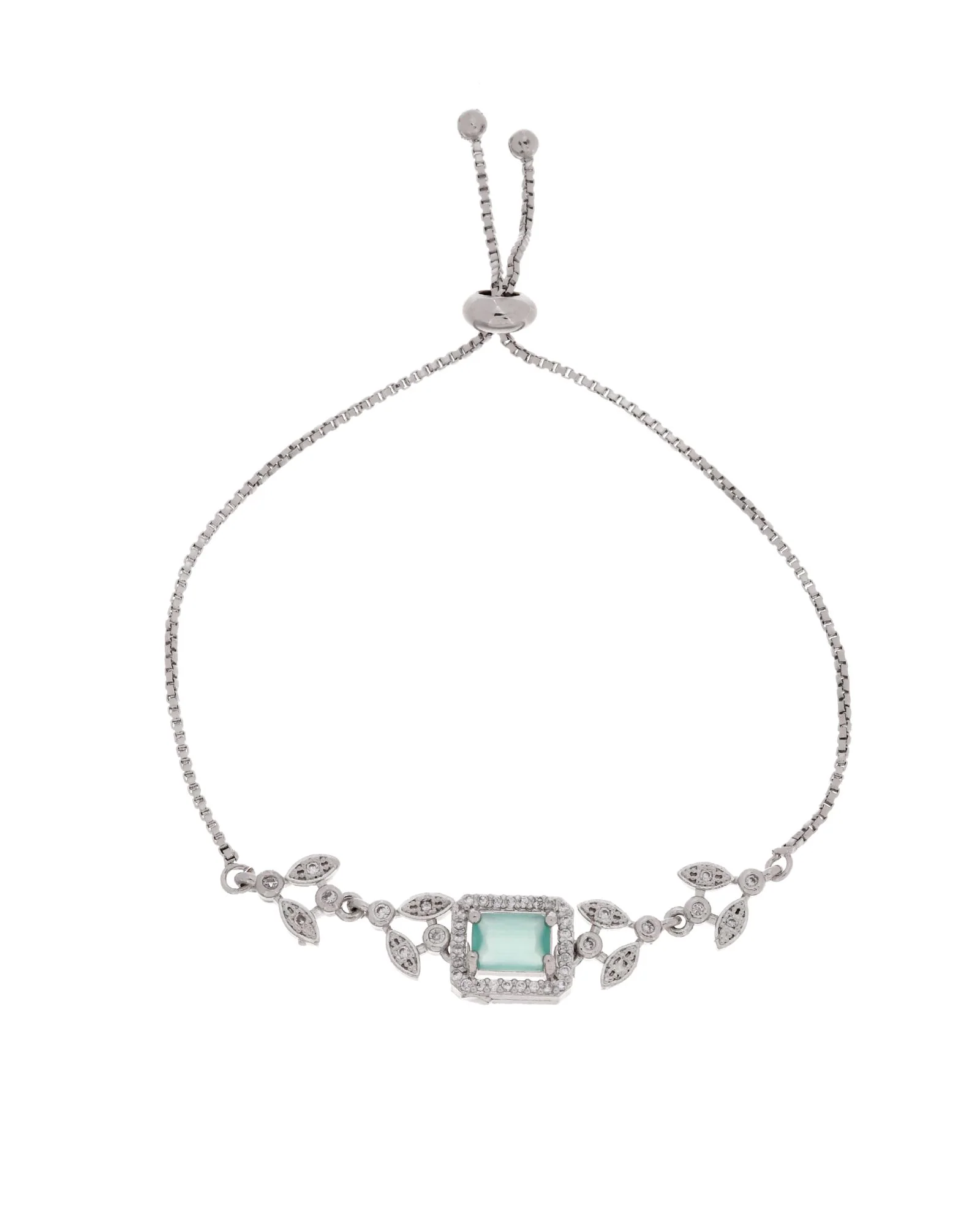 Jewels Nest Silver Plated Green Stone Adjustable Bracelet With Leaf Cz Design - Image 4