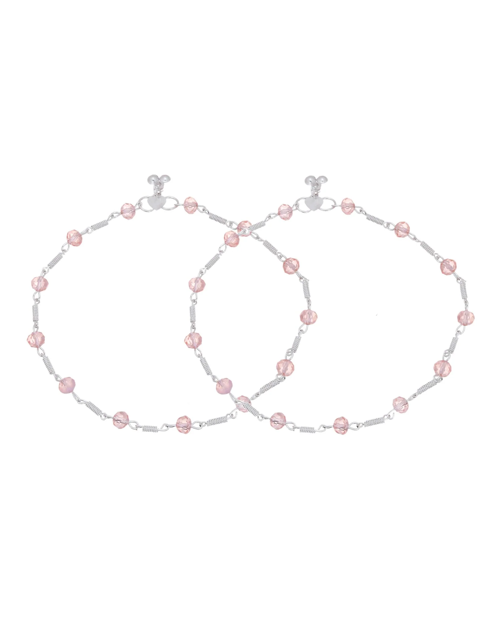 Jewels Nest Silver Plated Pink Crystal Beads Adjustable Anklet For Women - Image 6