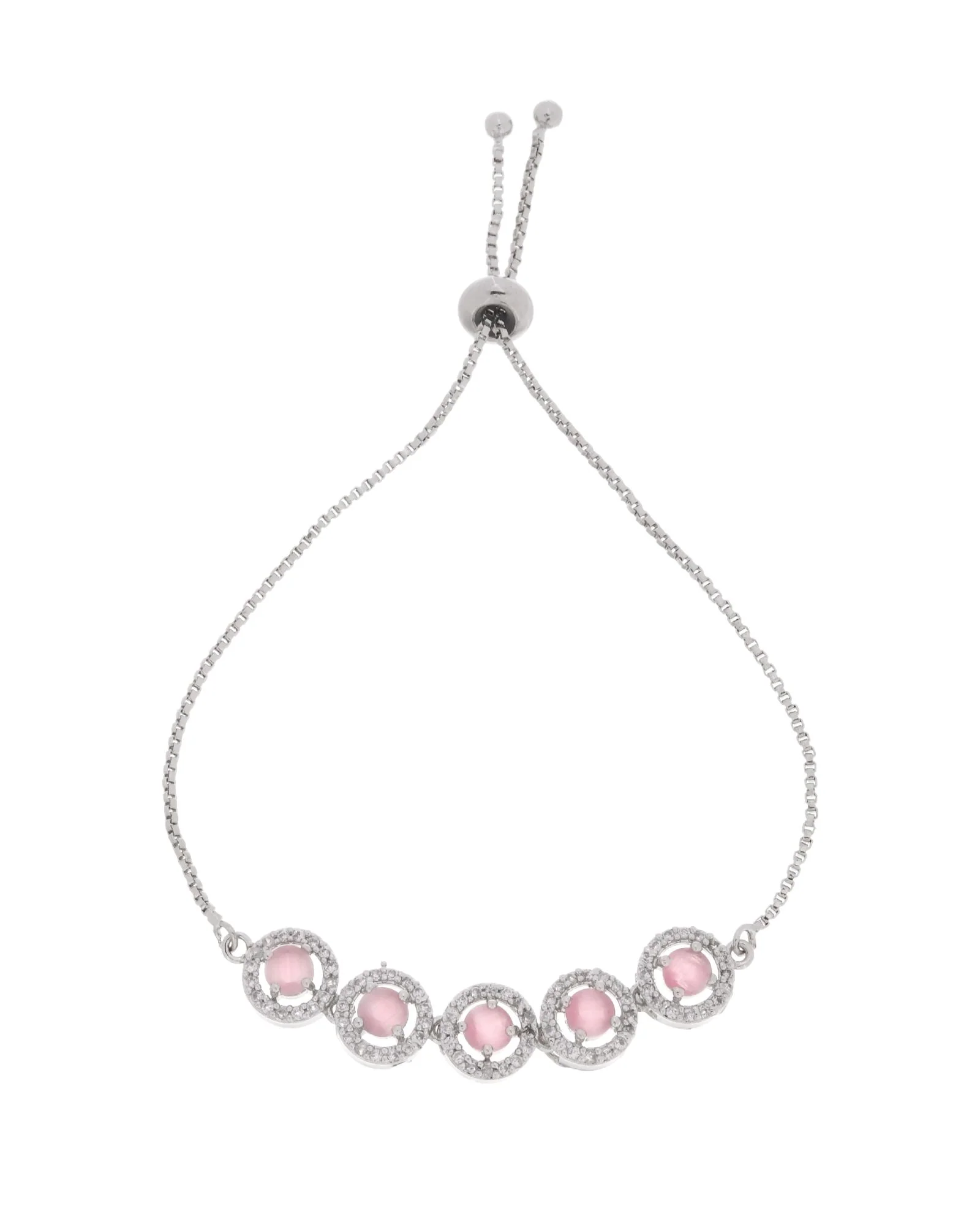 Jewels Nest Silver Plated Pink Stone Adjustable Bracelet - Image 4
