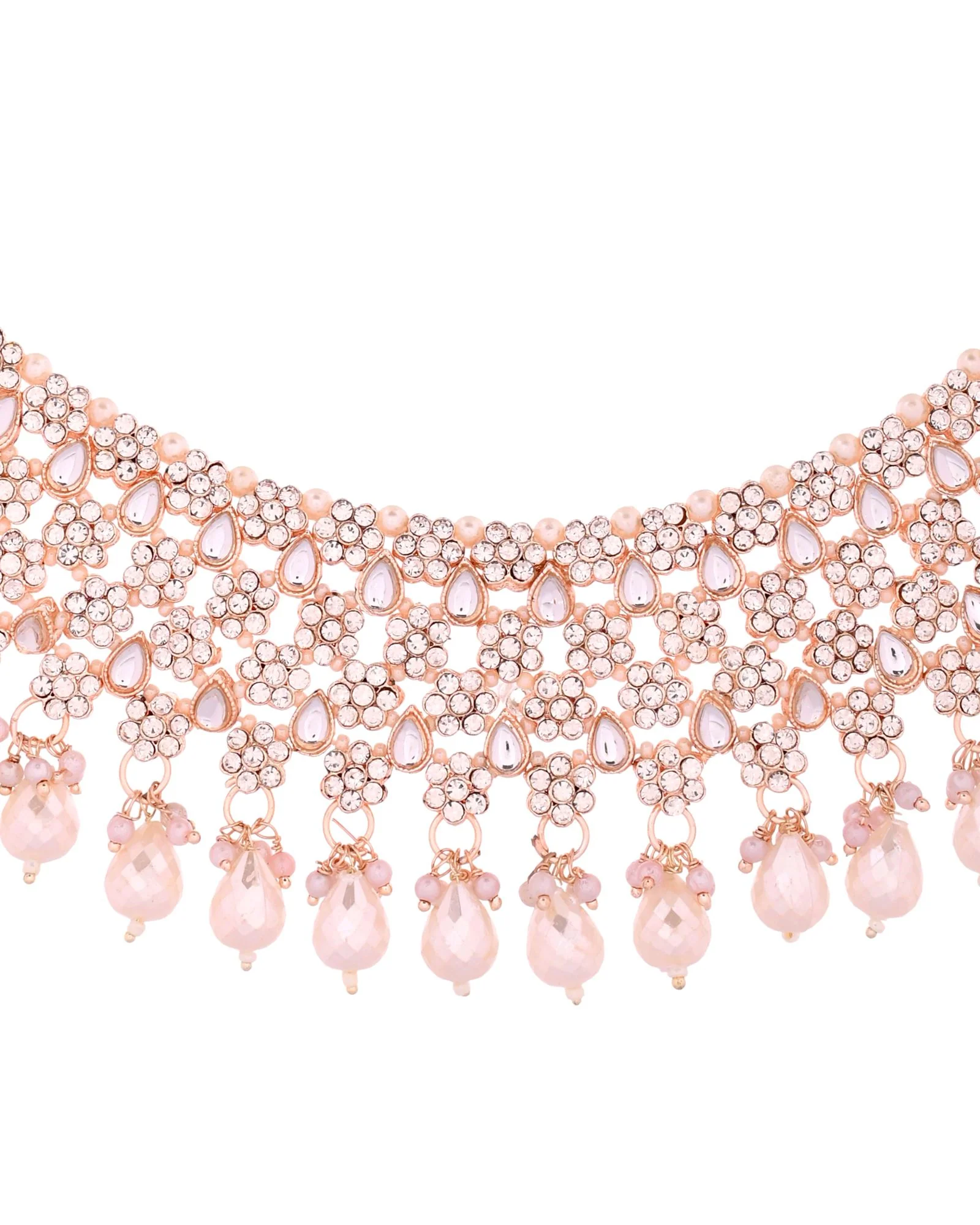 Jewels Nest Silver-Tone Pearl & Crystal Bridal Choker Necklace Set With Earrings And Maang Tikka - Image 5