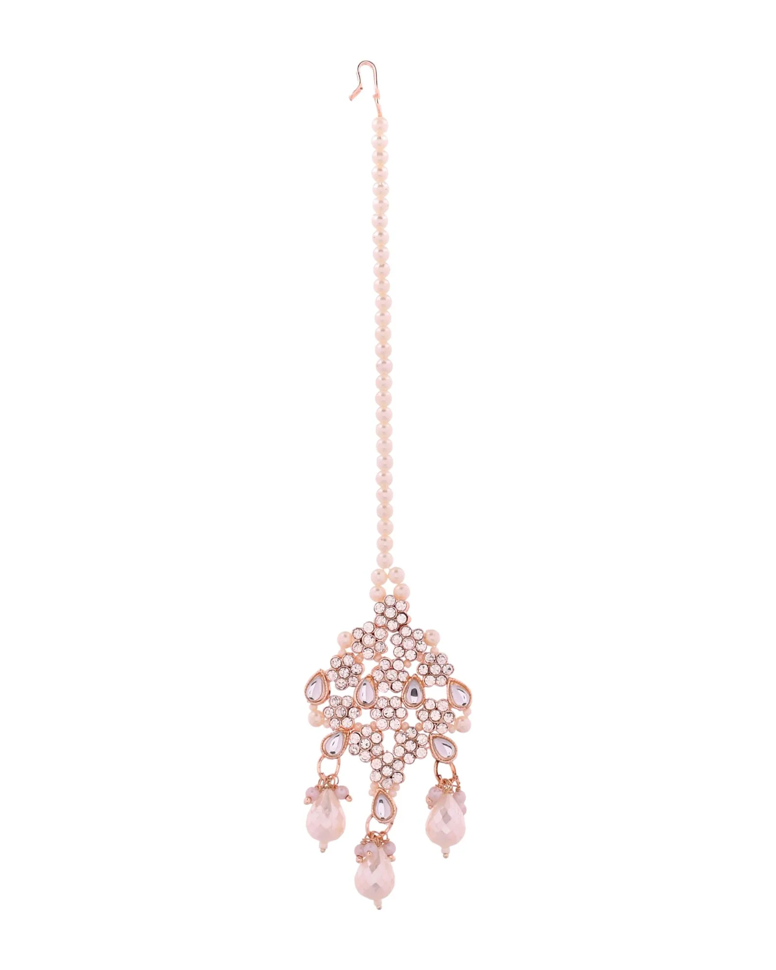 Jewels Nest Silver-Tone Pearl & Crystal Bridal Choker Necklace Set With Earrings And Maang Tikka - Image 6