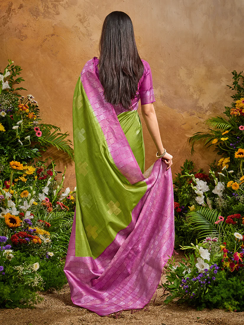 Monjolika Fashion Woven Work Silk Blend Green Saree - Image 3