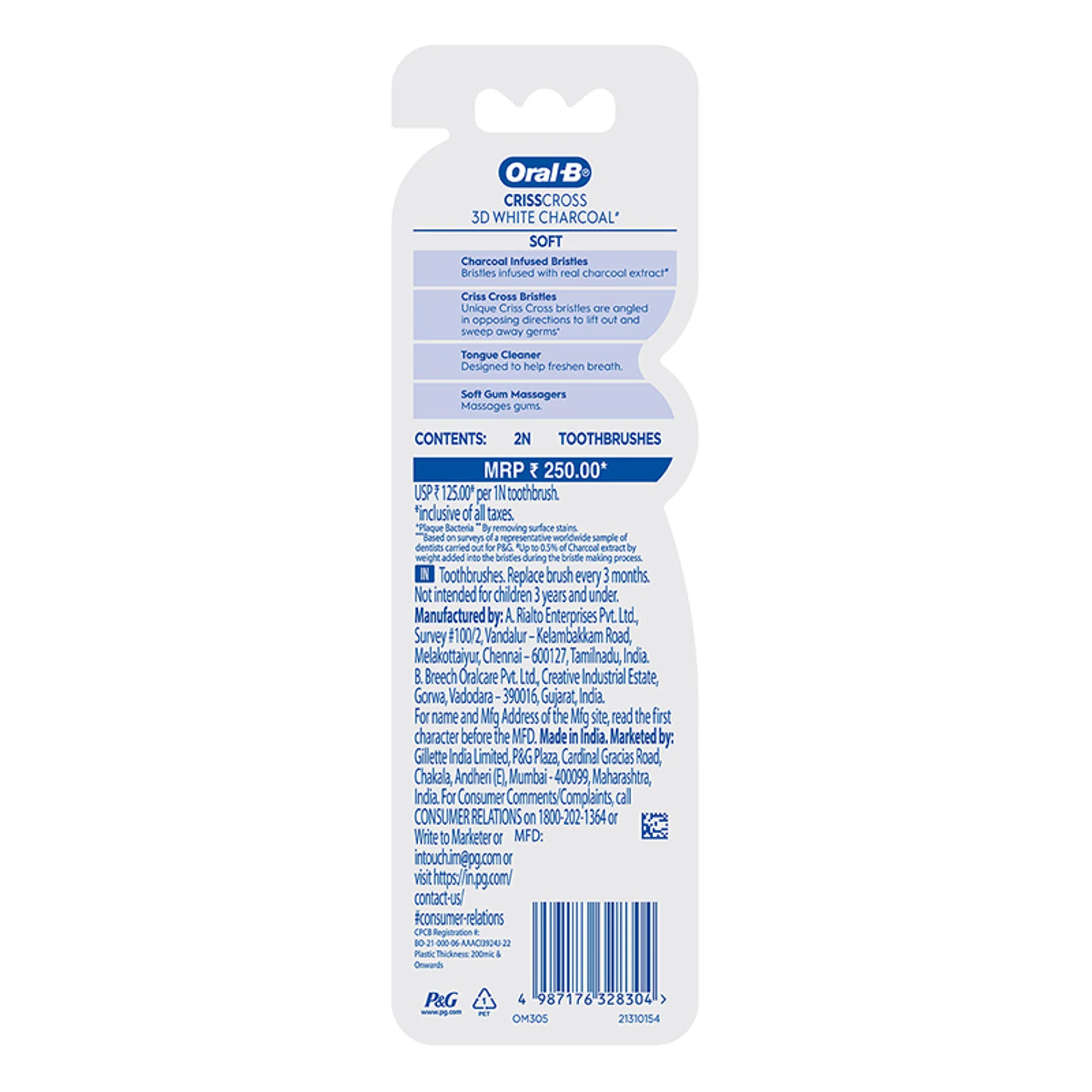 Oral-B 3D White Charcoal Soft Toothbrush For Adults (Pack Of 2) - Image 9