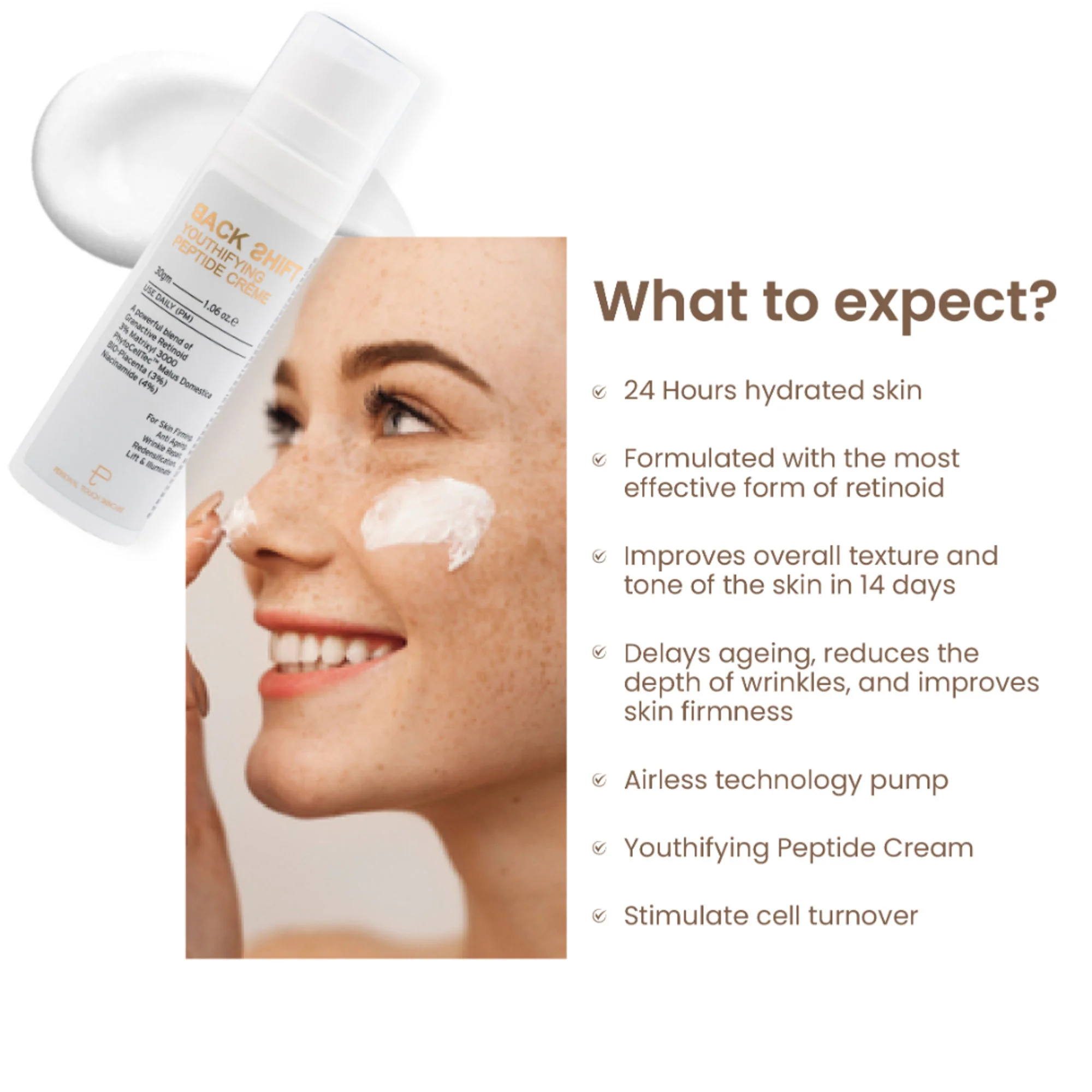 Personal Touch Skincare Backshift Anti Ageing Peptide Cream With Granactive Retinol, Bio Placenta & Niacinamide - Image 2