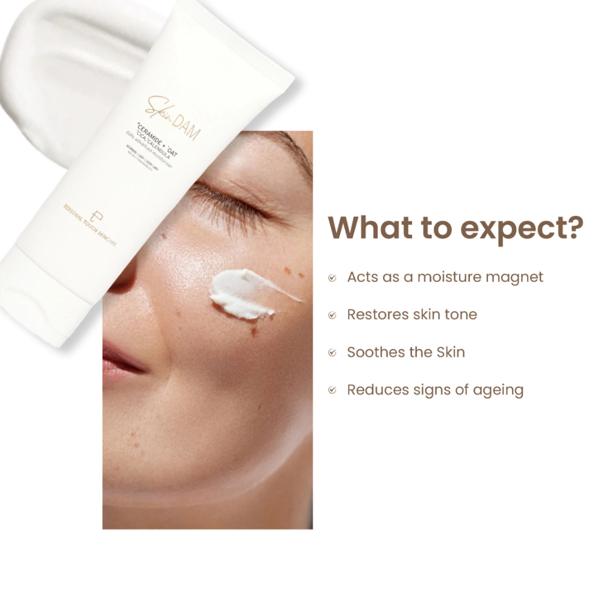 Personal Touch Skincare SkinDam Korean Moisturizer With Ceramide 3, Oat, Calendula & Centella For Dry Skin - Image 2