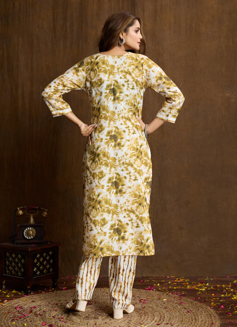 Prazu Fashion Cream Printed Cotton Blend Kurta Pant Set - Image 5