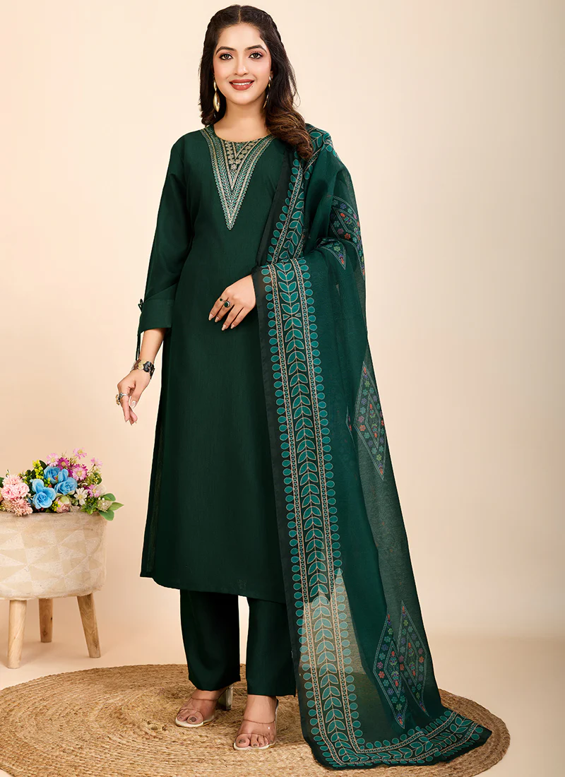 Prazu Fashion Green Printed Cotton Blend Festival Wear Salwar Suit