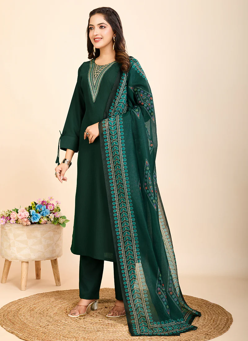 Prazu Fashion Green Printed Cotton Blend Festival Wear Salwar Suit - Image 2