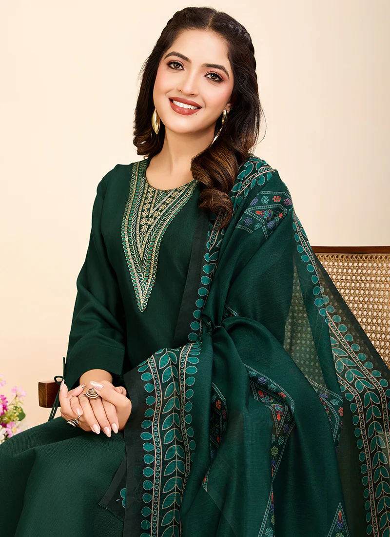 Prazu Fashion Green Printed Cotton Blend Festival Wear Salwar Suit - Image 4