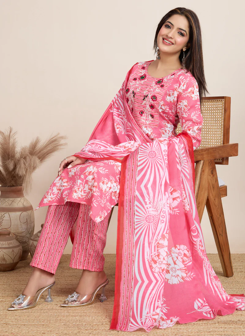 Prazu Fashion Light Pink Printed Cotton Blend Festival Wear Salwar Suit - Image 2