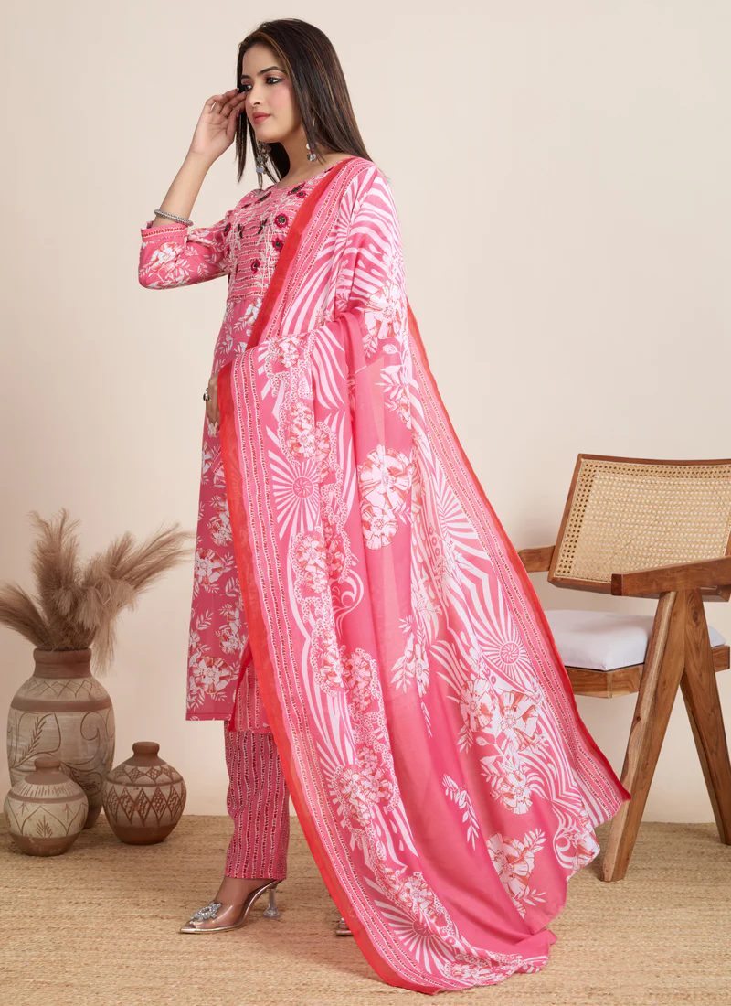 Prazu Fashion Light Pink Printed Cotton Blend Festival Wear Salwar Suit - Image 3