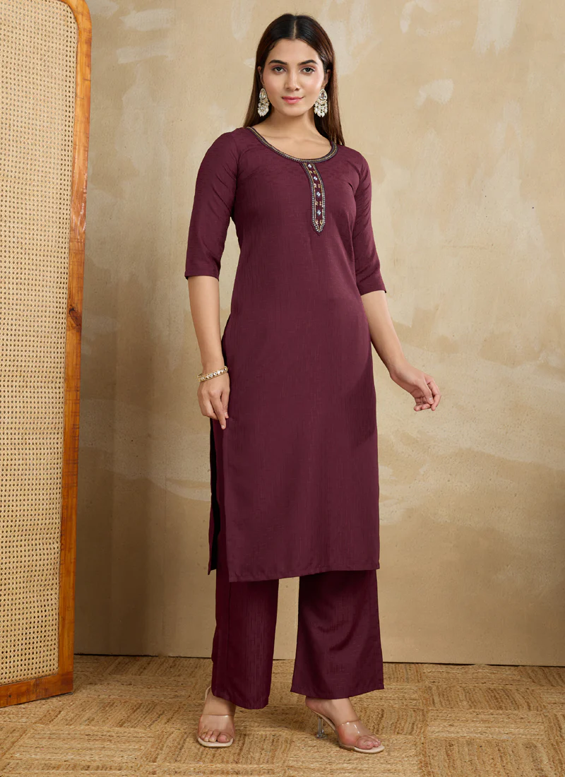 Prazu Fashion Maroon Printed Cotton Blend Kurta Pant Set - Image 2