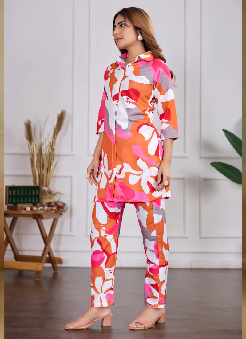 Prazu Fashion Multi Color Printed Cotton Reyon Festival Wear Co-Ord Set - Image 3