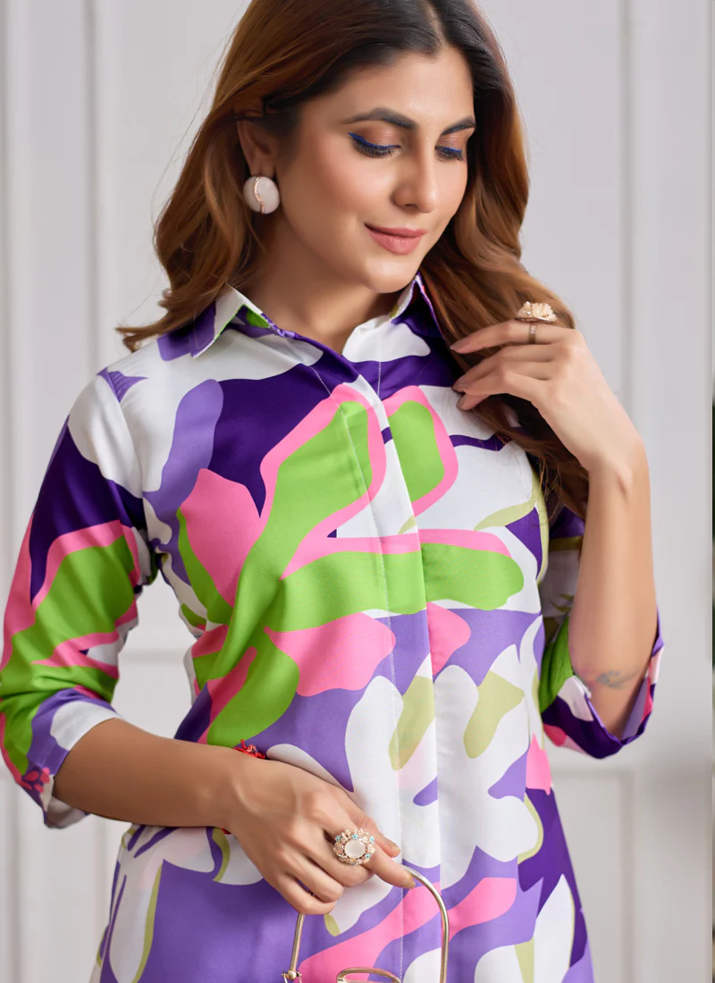 Prazu Fashion Multi Color Printed Cotton Reyon Festival Wear Co-Ord Set - Image 4