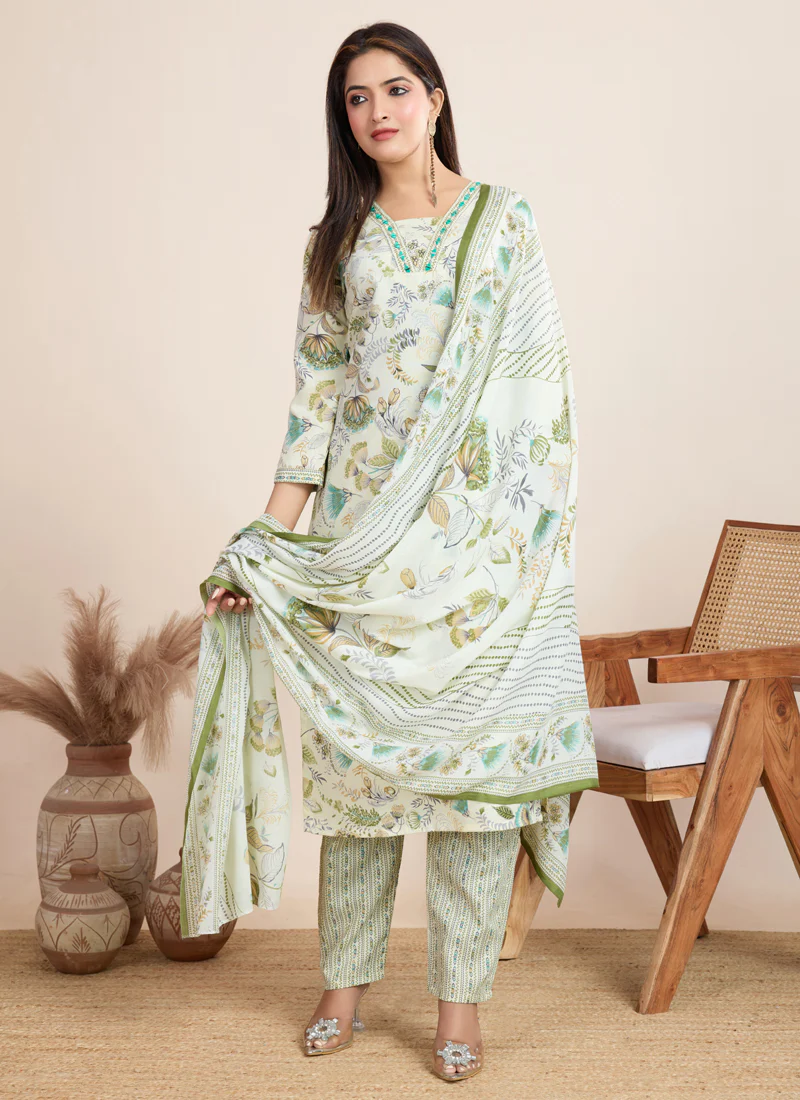 Prazu Fashion Off White Printed Cotton Blend Festival Wear Salwar Suit - Image 2