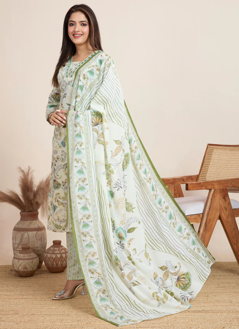 Prazu Fashion Off White Printed Cotton Blend Festival Wear Salwar Suit - Image 3