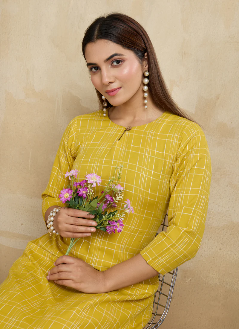 Prazu Fashion Yellow Printed Cotton Blend Kurta Pant Set - Image 4