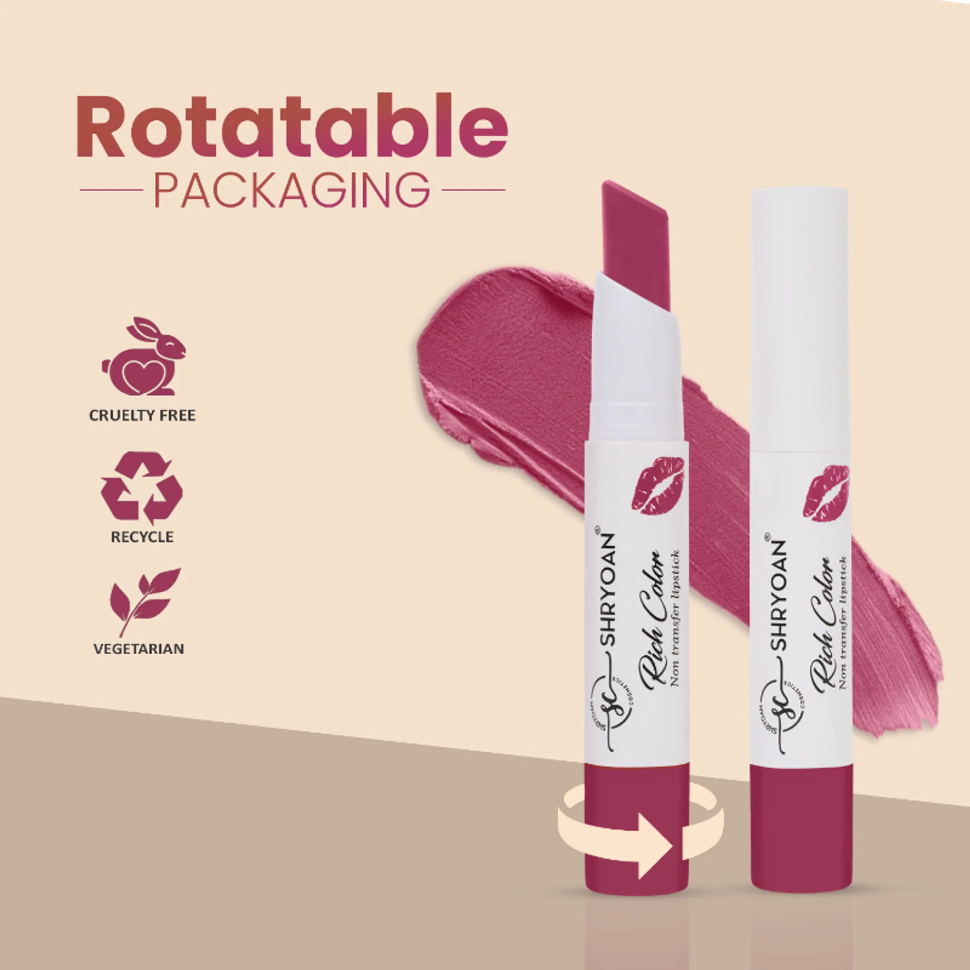 Shryoan Rich Color Non-Transfer Long Stay Creamy Lipstick - Grape Fruit 15 - Strawberry Cake - 02 - Image 2