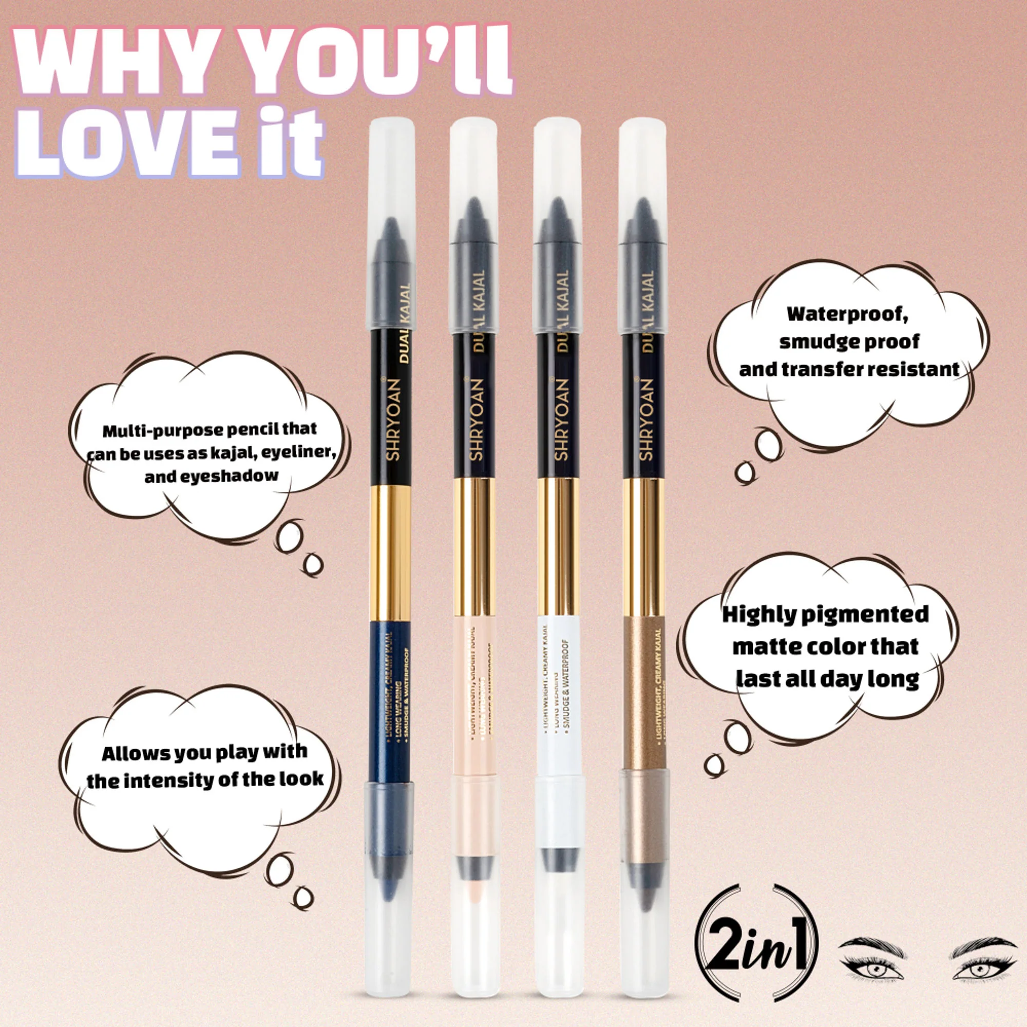 Shryoan Shimmery Dual Kajal with Sharpener - Black-Brown - Black-nude - Image 4