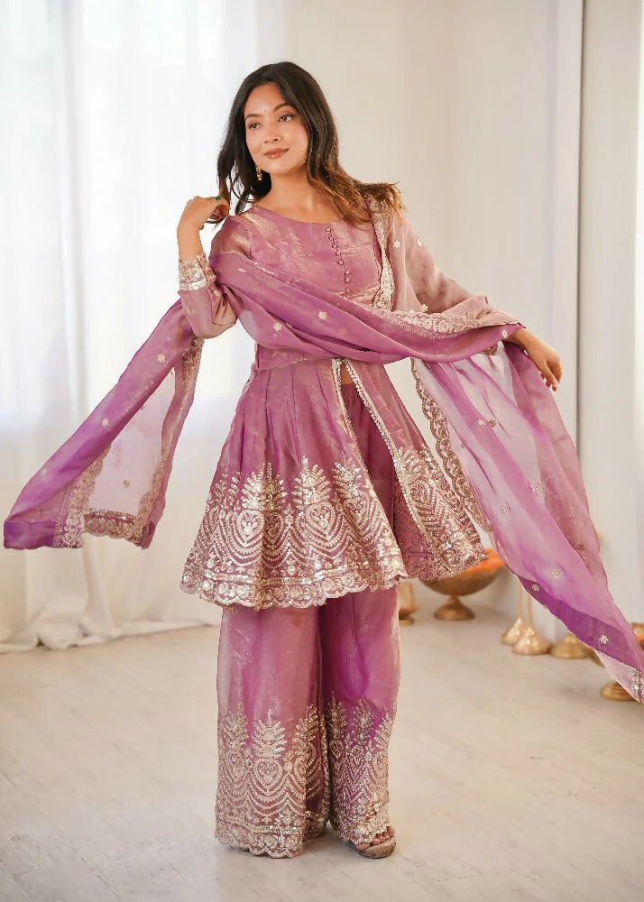 Teeya Creation Baby Pink Color Fendy Satin Silk Embroidery Work Party Wear Salwar Suit - Image 3
