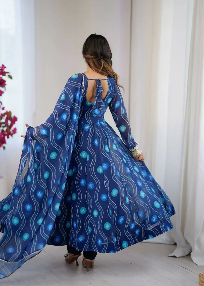 Teeya Creation Blue Faux Georgette Party Wear Digital Print Long Gown - Image 5