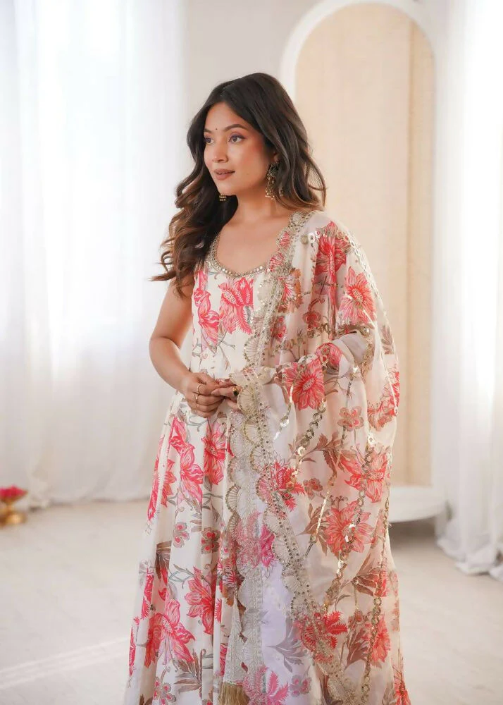 Teeya Creation Crea Pure Muslin Silk Digital Print Traditional Wear Long Gown - Image 4