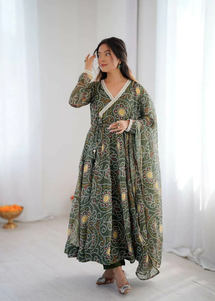 Teeya Creation Green Soft Organza Digital Printed Functional Wear Trending Long Gown - Image 2