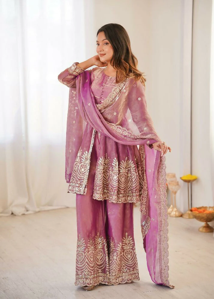Teeya Creation Pink Color Fendy Satin Silk Embroidery Work Party Wear Salwar Suit - Image 3