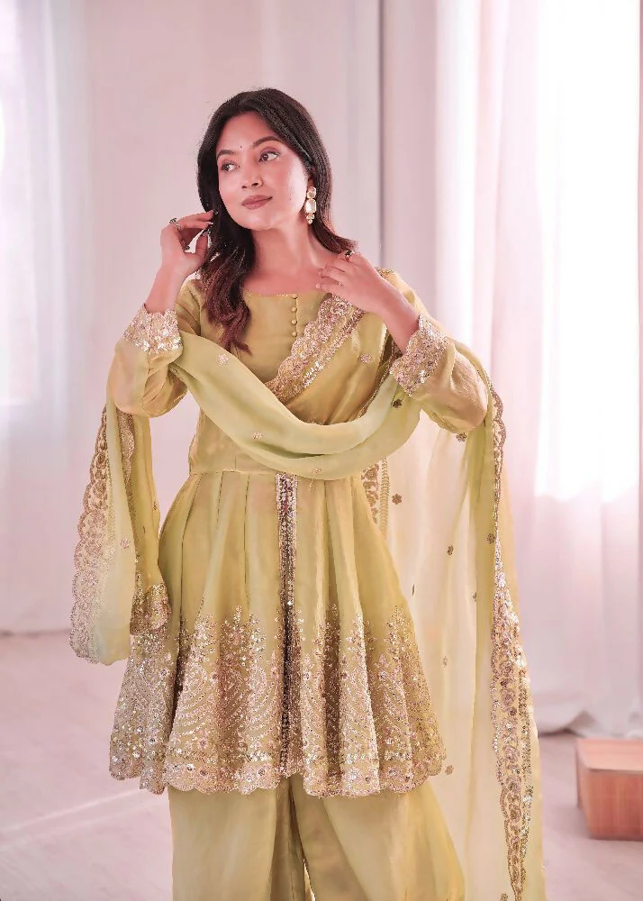 Teeya Creation Pista Color Fendy Satin Silk Embroidery Work Party Wear Salwar Suit - Image 3