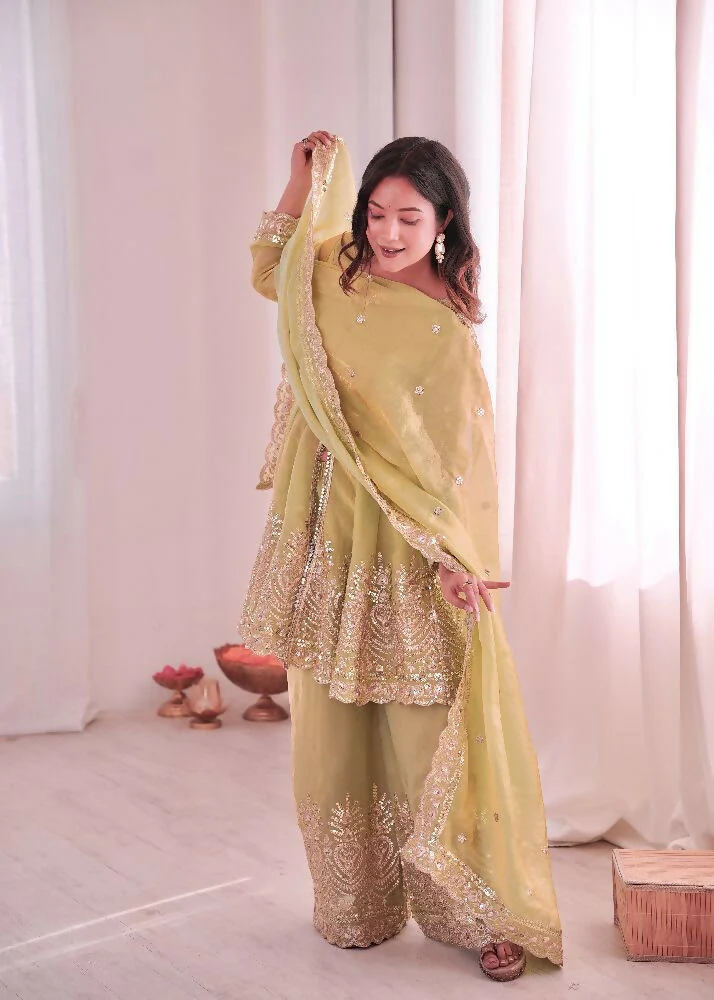 Teeya Creation Pista Color Fendy Satin Silk Embroidery Work Party Wear Salwar Suit - Image 4