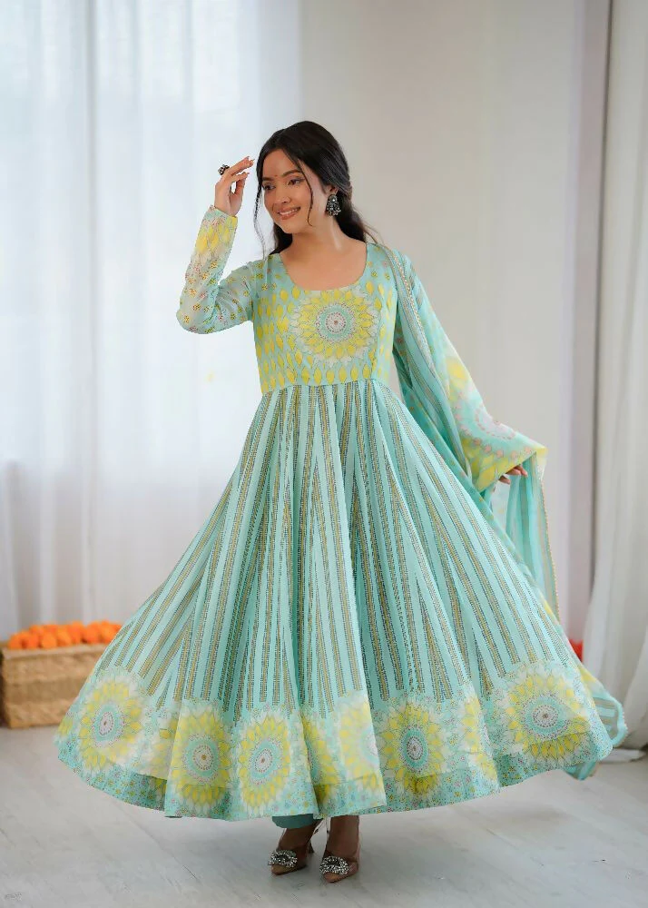 Teeya Creation Sky Soft Organza Digital Printed Party Wear Long Gown - Image 2
