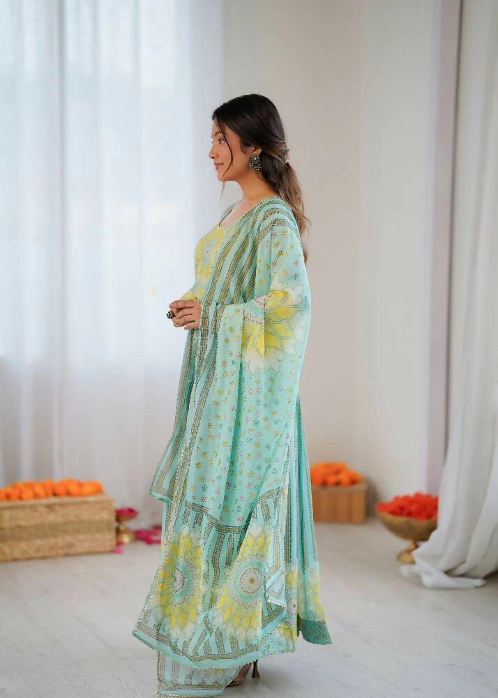 Teeya Creation Sky Soft Organza Digital Printed Party Wear Long Gown - Image 3