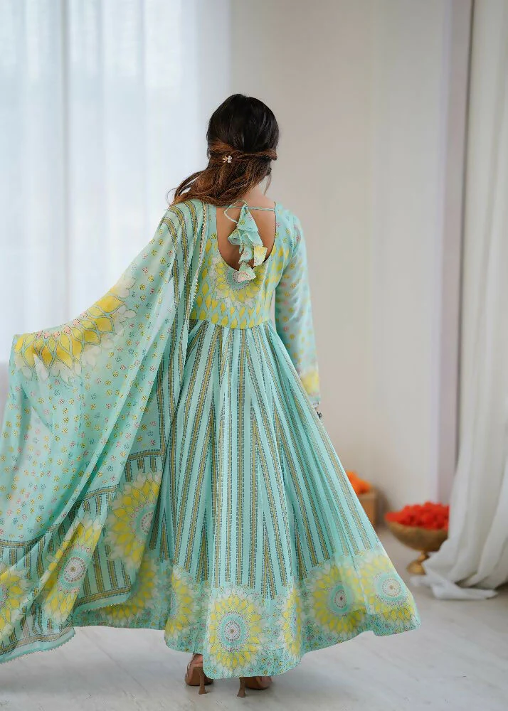 Teeya Creation Sky Soft Organza Digital Printed Party Wear Long Gown - Image 4